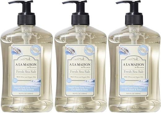 Sabonete Líquido A LA MAISON Francês, Sal Marinho Fresco – Lava Mãos Natural com Óleos Essenciais – Biodegradável, à Base de Plantas, Vegano, Livre de Crueldade – 250ml