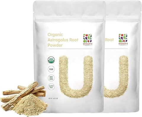 UNLEASH'D ORGANIC - UNLEASH’D ORGANIC: Astragalus em Pó Orgânico 2-Pack 100% Puro e Orgânico – Superfood Verde Promove Bem-Estar Geral