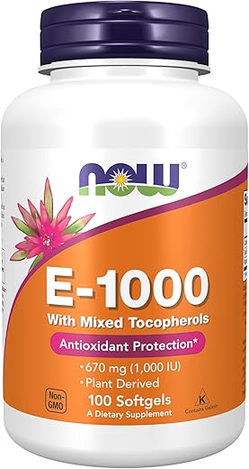 Suplementos, Vitamina E-1.000 UI Tocoferóis Mistos, Proteção Antioxidante, 100 Softgels - NOW Foods