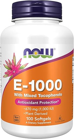 Suplementos, Vitamina E-1.000 UI Tocoferóis Mistos, Proteção Antioxidante, 100 Softgels - NOW Foods