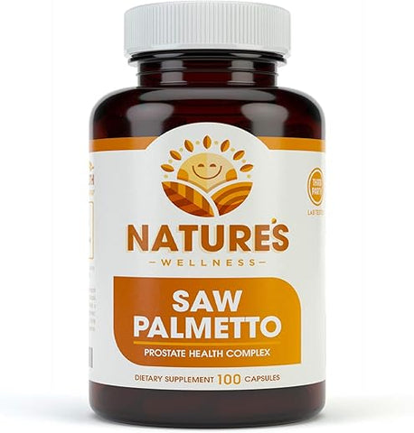 Natures Wellness - Suplemento Prostático Saw Palmetto 1000mg, Extrato de Bagas – Máxima Potência para Promover a Saúde da Próstata, Reduzir a Micção Frequente e Bloquear a Queda de Cabelo Relacionada ao DHT Naturalmente