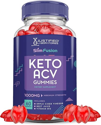 Justified Laboratories - Slim Fusion Keto ACV Gummies 1000MG Avançado Fórmula de Gomas Slimfusion Keto com Vinagre de Maçã, Romã e Beterraba em Pó B12 Vegano Não GMO 60 Gomas