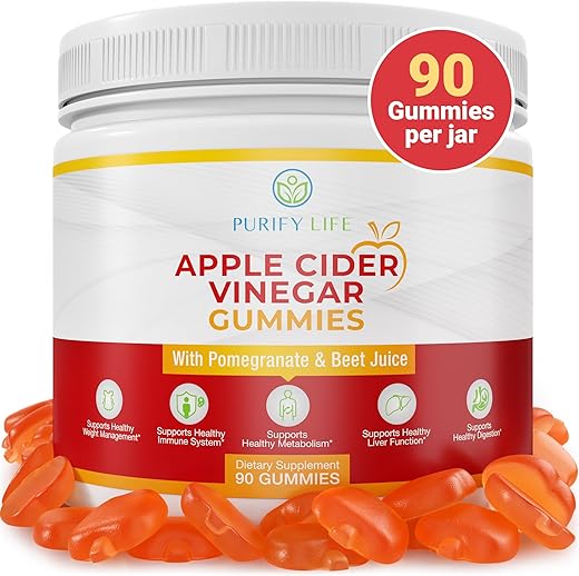 Purify Life - Gomas de Vinagre de Maçã Detox para Adultos (90 unidades) – Melhora a Saúde Intestinal, Energia e Digestão