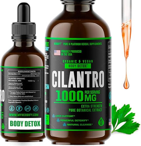Tintura de Coentro Orgânico – Suplemento Herbal de Coentro para Desintoxicação – Rica Fonte de Antioxidantes – Apoia a Limpeza do Coração e do Corpo – Fabricado nos EUA – Extrato de Coentro Orgânico - HERBIFY