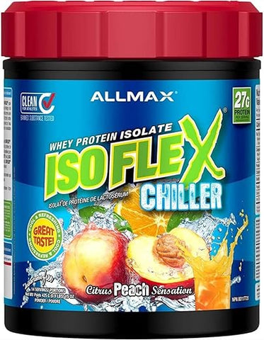 ALLMAX Nutrition - ALLMAX ISOFLEX Chiller – Citrus Peach Sensation | 1 lb – 27g de Proteína por Porção – Zero Gordura