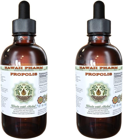 Propolis Líquido Extrato Sem Álcool, Glicerito de Própolis Cru Suplemento Herbal Natural, Hawaii Pharm, EUA 2×60 ml