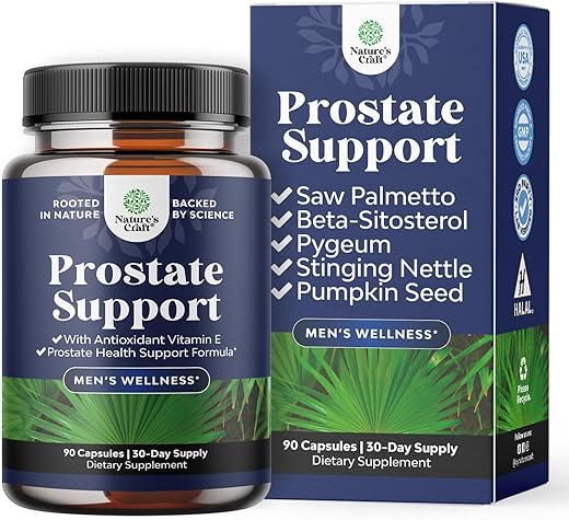Natures Craft - Suplementos de Saúde Herbal para Próstata – Avançados Suplementos para Próstata com Beta Sitosterol, Selênio, Pygeum e Saw Palmetto para Suporte à Próstata e Frequência Urinária em Homens