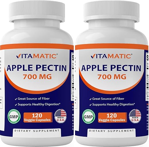 2 Pack Pectina de Maçã 700 mg 120 Cápsulas Vegetarianas – Fibra Alimentar – Promove Saúde Intestinal - Vitamatic