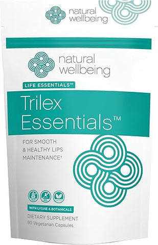 Trilex Essentials Natural Wellbeing para Herpes Labial – com Lisina, Hipericina para Lábios Saudáveis – Suplemento Herbal 90 cápsulas vegetais