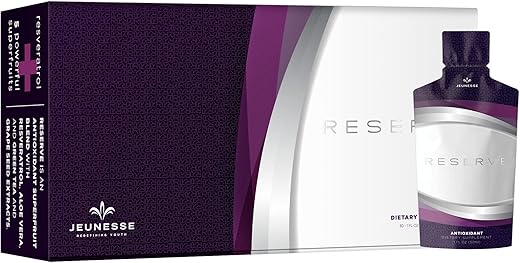 Jeunesse Global - Reserve – Mistura de Superfrutas Antioxidantes com Resveratrol, Aloe Vera, Chá Verde e Extrato de Semente de Uva, 30 ml, Pacote com 30 unidades