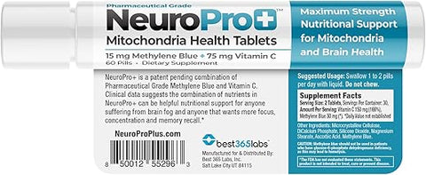 Be-Onguard - 365 Labs NeuroPro – Comprimidos de Saúde Máxima para Mitocôndrias – Azul de Metileno e Vitamina C – Suporte Neuroativo de Ação Rápida – Melhore o Foco e a Memória – 60 Comprimidos