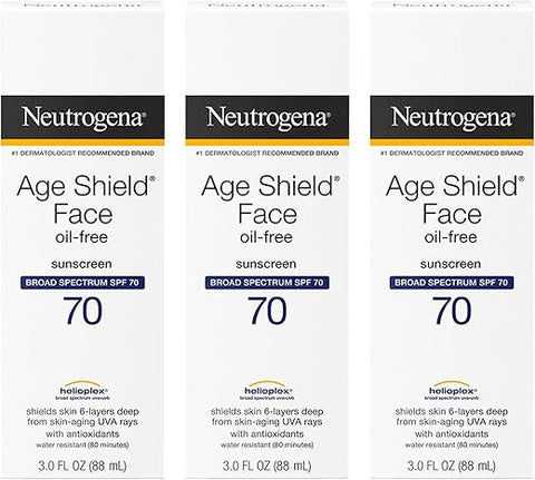 Protetor Solar Neutrogena Age Shield FPS 70, Livre de Óleo, Hidratante Não Comedogênico para Prevenir Sinais de Envelhecimento, 90 ml (Pack…)