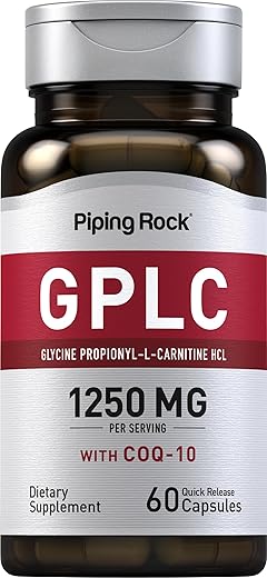 GPLC Glycine Propionyl-L-Carnitine | 1250mg | 60 Cápsulas | CoQ10 | Suplemento Livre de GMO e Glúten - Piping Rock