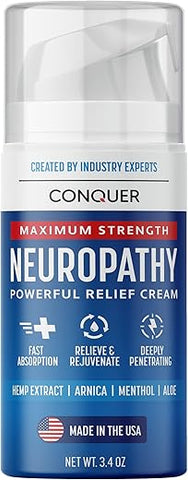 Conquer Products - Creme CONQUER para Neuropatia – Alívio Poderoso com Arnica Natural, Aloe Vera, Extrato de Hemp e Mentol – Máxima Potência Refrescante (60g)