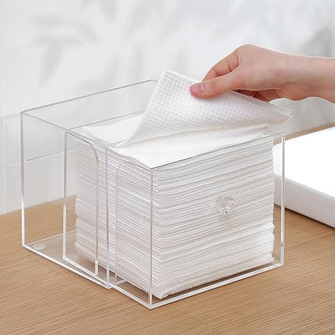 Wanapure - Suporte Descartável para Toalhas Faciais com Gaveta, Caixa de Armazenamento em Acrílico para Clean Skin Club, Suporte de Toalhas Faciais em Acrílico, Caixa de Luxo para Toalhas Faciais (Excluindo Toalhas Faciais)