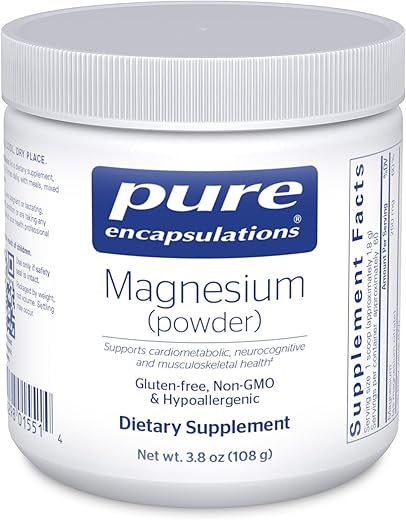 Magnésio (Pó) | Suporte para Função Cardiovascular, Função Muscular e Calmante | 3,7 Onças (104 g) - Pure Encapsulations