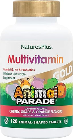 Natures Plus - NaturesPlus Animal Parade Gold – Multivitamínico Infantil Sabor Cereja e Laranja – 60 comprimidos – Marca NaturesPlus