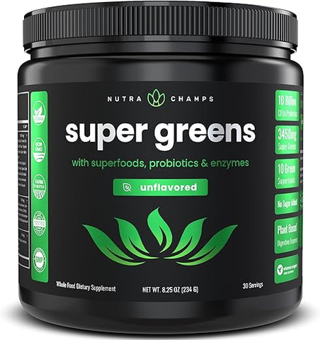 Super Greens em Pó Premium | 20 Alimentos Verdes Orgânicos | Alfafa, Spirulina, Chlorella | 20g - NutraChamps