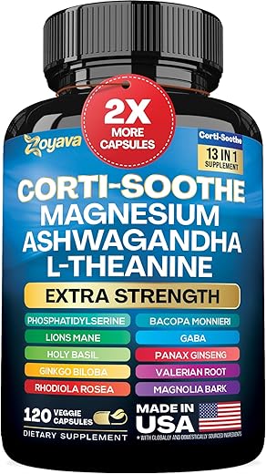 Zoyava - Suplemento de Magnésio Glicinato 200mg L-Teanina 150mg Ashwagandha 150mg Fosfatidilserina 50mg – Marca: Cortisol