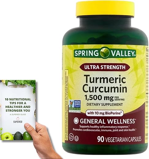 SupeRed - Spring Valley Curcumin Ultra Strength – 90 Cápsulas Vegetarianas de 1.500 mg – Guia Nutricional Incluso (2 Itens)