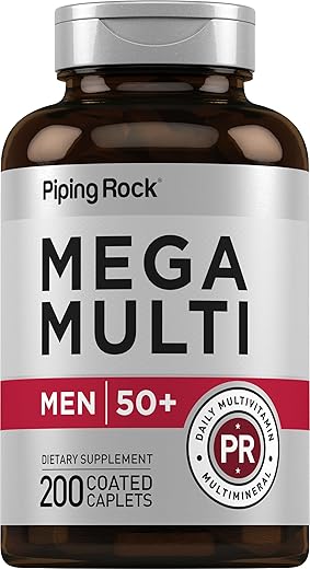 Mega Men 50 Plus | Multivitamínico para Homens 50+ | 200 Comprimidos | Multivitaminas Mega Men | Diário | Sem OGM, Sem Glúten | Frete Grátis - Piping Rock
