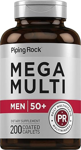 Mega Men 50 Plus | Multivitamínico para Homens 50+ | 200 Comprimidos | Multivitaminas Mega Men | Diário | Sem OGM, Sem Glúten | Frete Grátis - Piping Rock