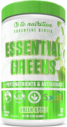 TC Nutrition - Pó de Verdes Essenciais | Otimizar Saúde | Spectra, Matcha Orgânico, Spirulina, Capim de Trigo, Mais | Probióticos
