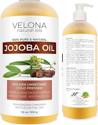 velona - Óleo de Jojoba Velona – 946 ml (Com Bomba) | 100% Puro e Natural | Dourado, Não Refinado, Extraído a Frio, Livre de Hexano