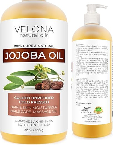 velona - Óleo de Jojoba Velona – 946 ml (Com Bomba) | 100% Puro e Natural | Dourado, Não Refinado, Extraído a Frio, Livre de Hexano