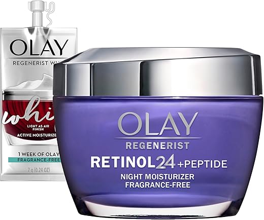 Regenerist Retinol Moisturizer 24 Noite Creme Facial com Niacinamida, Anti-Rugas Sem Fragrância 50ml + Olay Whip Tamanho Viagem para Pele Seca - Olay