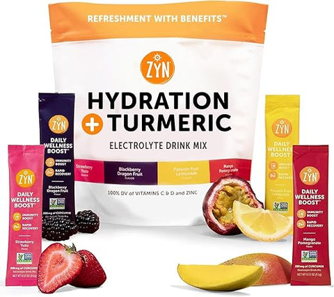 Mix de Bebida de Eletrólitos de Cúrcuma para Hidratação e Saúde Intestinal com Vitaminas, Zinco | Embalagem com Sachês | Marca ZYN - ZYN