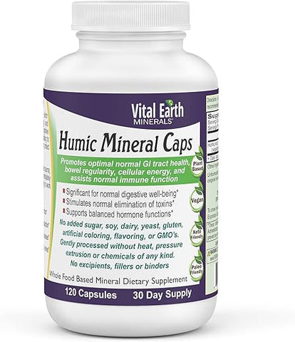 Cápsulas de Minerais Húmicos – 70 Minerais Traço com Ácido Fúlvico Natural, Suplemento Mineral Alcalinizante para Desintoxicação, Saúde Intestinal, Bem-Estar, 120 Unidades - Vital Earth Minerals