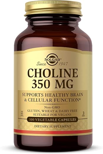 SOLGAR - Solgar Choline 350 mg – Cápsulas Vegetais 100 Unidades – Suporte para um Cérebro Saudável