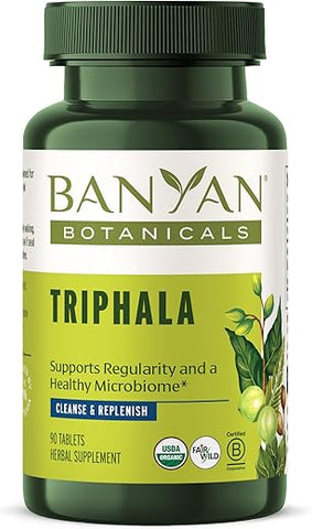 Triphala Tablets – Suplemento Orgânico de Triphala com Amla e Haritaki | 60 comprimidos | 100% Natural | Frete Grátis - Banyan Botanicals