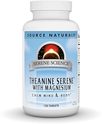 Serene Science L-Theanine com Magnésio e GABA – 120 Comprimidos | Fórmula Relaxante para Equilíbrio Mental e Bem-Estar - Source Naturals