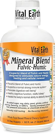 Suplemento de Ácido Fúlvico com 70 Minerais Traços, Eletrólitos para Recuperação e Equilíbrio – Líquido - Vital Earth Minerals