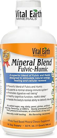 Suplemento de Ácido Fúlvico com 70 Minerais Traços, Eletrólitos para Recuperação e Equilíbrio – Líquido - Vital Earth Minerals