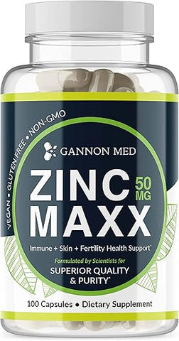 GANNON MED - Zinc Maxx – 100 Cápsulas, Reforço Imunológico de Gluconato de Zinco para Saúde Reprodutiva e Cuidados com a Pele – Suprimento de 3 Meses