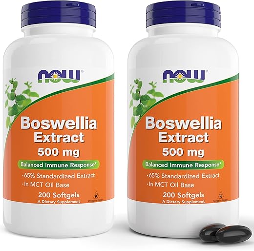 NOW Foods - Now Boswellia Extract 500 mg, 200 Softgels (Pack of 2) – Extrato Padronizado – Marca Now – 500 mg – 200 Softgels – Embalagem Dupla