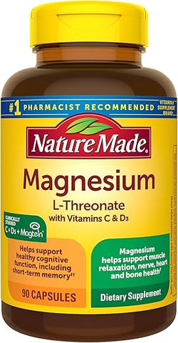 Magnésio L-Treonato com Vitamina C – Suplemento para Memória e Concentração - Nature Made