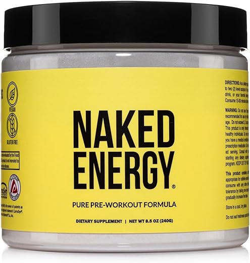 Naked Nutrition - Naked Energy – Pó Pré-Treino Puro para Homens e Mulheres, Vegano, Sem Sabor, Pré-Treino Saudável – Sem Adição de Adoçantes, Cores ou Sabores – 50 Porções