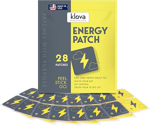 Energy Patches com Cafeína, Extrato de Chá Verde, Extrato de Folha de Hortelã-Pimenta, Vitamina B3 e Vitamina B6 – para Aumentar a Vigília Matinal - Klova