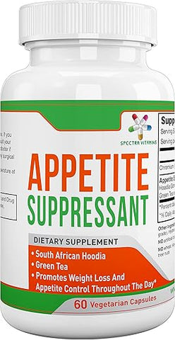 Spectra Vitamins - Supressor de Apetite 60 Cápsulas – Hoodia Sul-Africana e Extrato de Chá Verde Controlam o Apetite, Aumentam a Energia e Promovem a Perda de Peso, Fabricado nos EUA