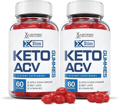 2 Pack X Slim Keto ACV Gummies 1000MG Xslim Vegan Non GMO com Suco de Romã, Beterraba e Vitamina B12 – 120 Gomas - Justified Laboratories
