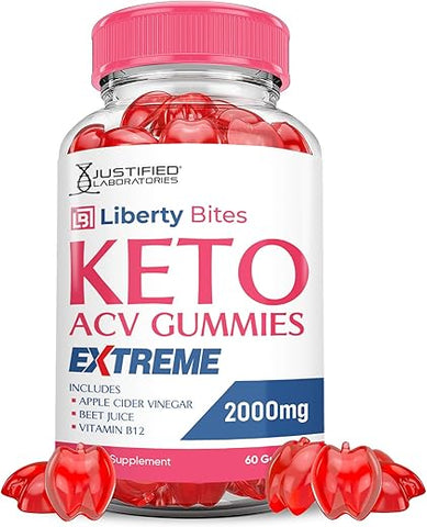 Justified Laboratories - Liberty Bites Keto Gummies Extreme 2000MG – Gomas de ACV de Maçã com Romã e Beterraba em Pó B12 Vegan Non GMO 60 Gummys