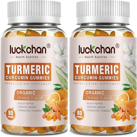 LUCKCHAN - (2 Pacotes) Gomas de Cúrcuma Curcumina com Gengibre – 100% Natural e Deliciosas | Marca: Turmeric Curcumin