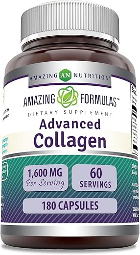 Amazing Nutrition - Amazing Formulas Suplemento Avançado de Colágeno | Tipo I, II | 60 Cápsulas | 100% Natural | Marca Amazing Formulas