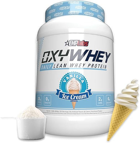 OxyWhey – Pó de Proteína Isolada de Soro de Leite – 25g de Proteína Isolada de Soro de Leite – Shake Substituto de Refeição – Sem Açúcar – 25 Porções (Sabor Baunilha) - EHP Labs
