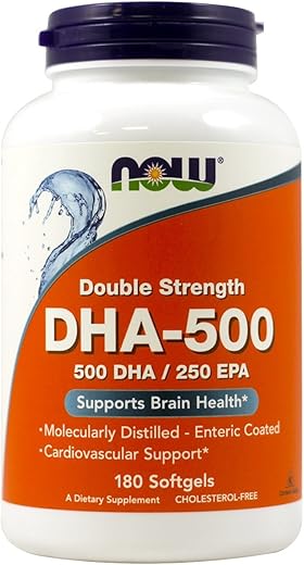 DHA 500mg 180 Sgels (Embalagem com 2) | Ômega-3 para saúde cerebral | Alta concentração de DHA | 100% natural - NOW Foods
